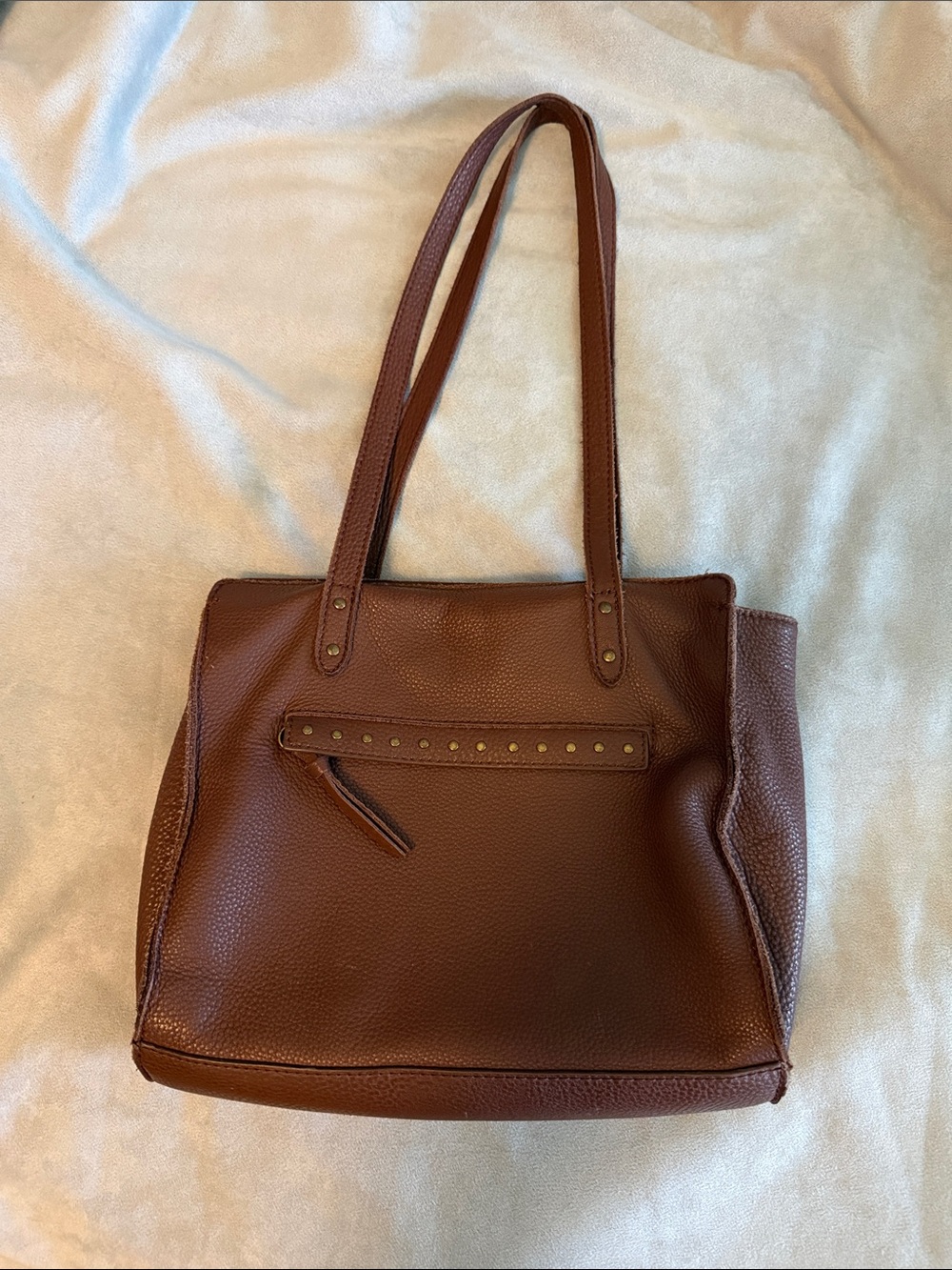 The Sak Chestnut Brown Pebbled Leather Tote with Stud Detail